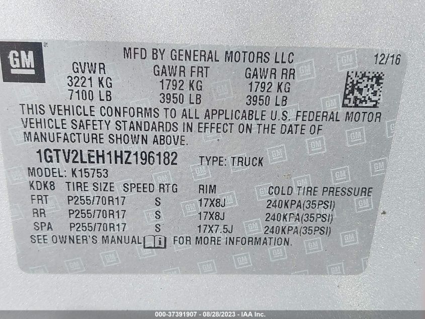 2017 GMC SIERRA 1500 - 1GTV2LEH1HZ196182