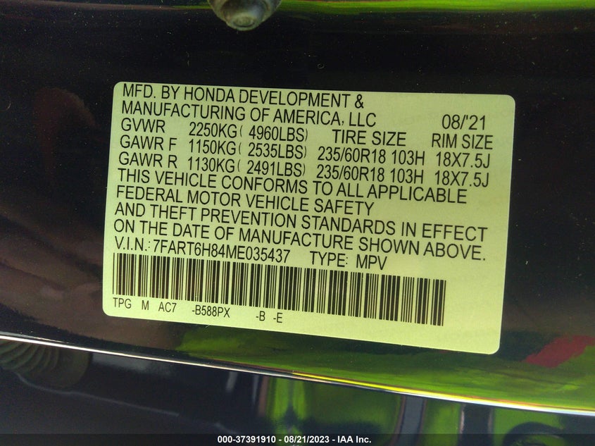 VIN 7FART6H84ME035437 2021 HONDA CR-V HYBRID EX-L
