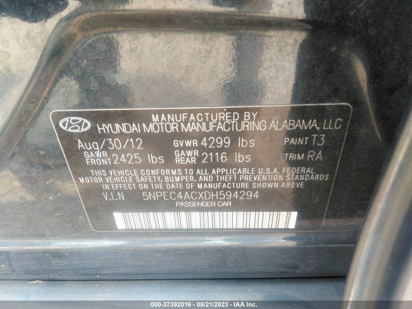 2013 HYUNDAI SONATA LIMITED PZEV - 5NPEC4ACXDH594294