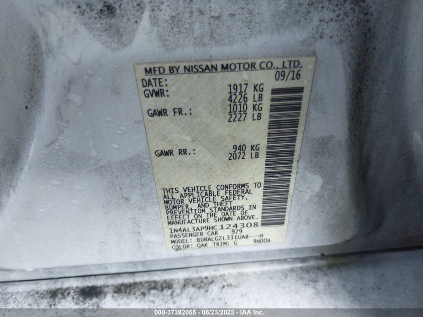 VIN 1N4AL3AP9HC124308 2017 NISSAN ALTIMA 2.5 S