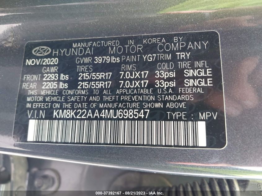 2021 HYUNDAI KONA SEL - KM8K22AA4MU698547