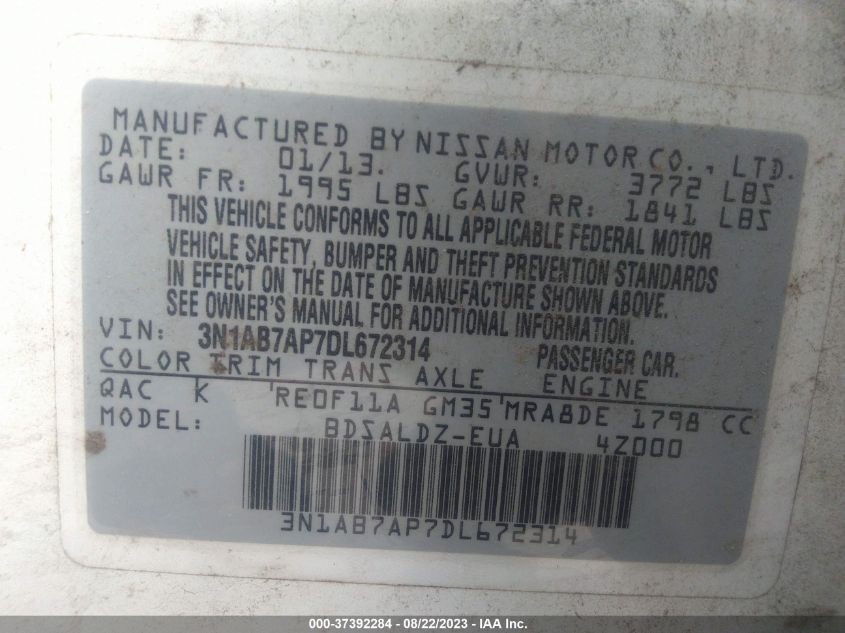 2013 NISSAN SENTRA SV - 3N1AB7AP7DL672314