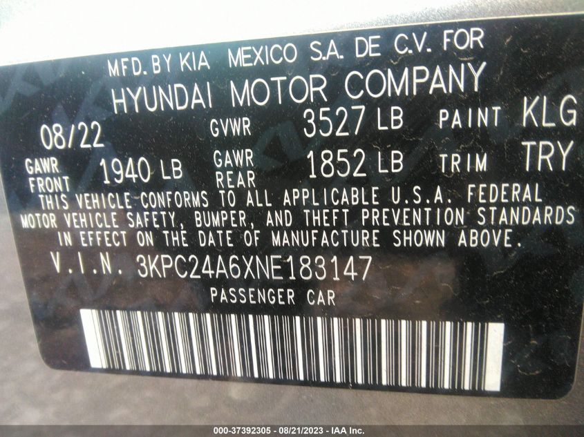 2022 HYUNDAI ACCENT SE - 3KPC24A6XNE183147