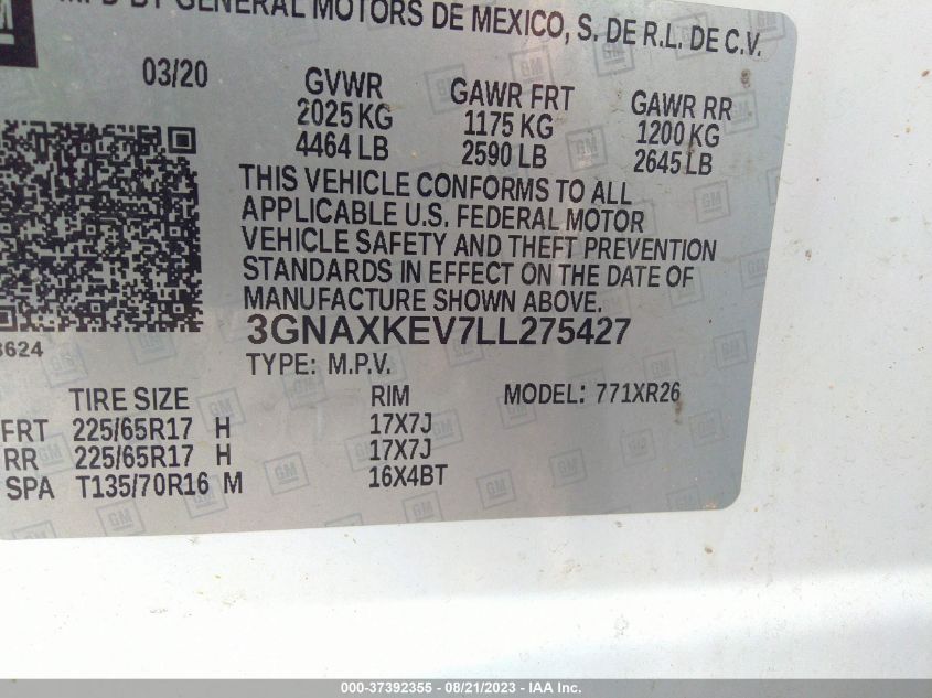 2020 CHEVROLET EQUINOX LT - 3GNAXKEV7LL275427