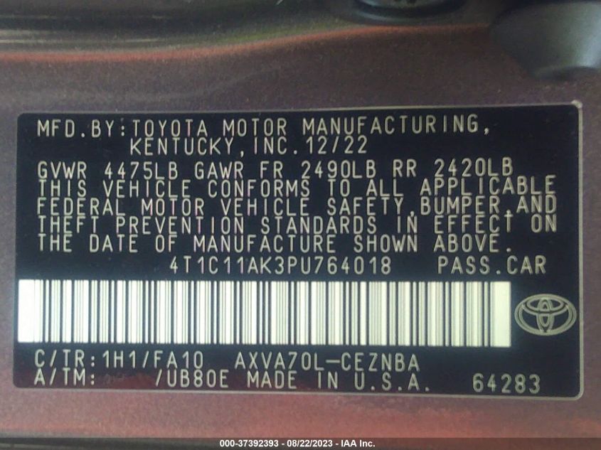 2023 TOYOTA CAMRY LE - 4T1C11AK3PU764018
