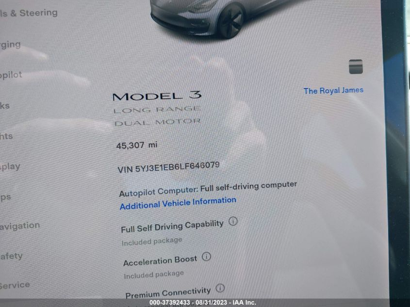 2020 TESLA MODEL 3 LONG RANGE - 5YJ3E1EB6LF646079