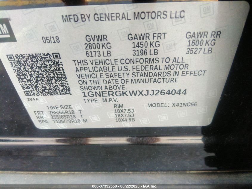 2018 CHEVROLET TRAVERSE LT CLOTH - 1GNERGKWXJJ264044