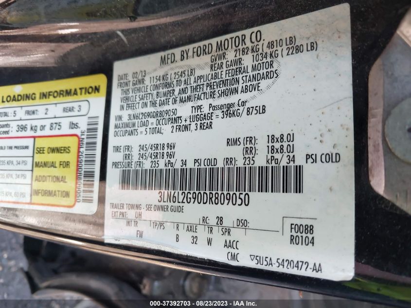 2013 LINCOLN MKZ - 3LN6L2G90DR809050