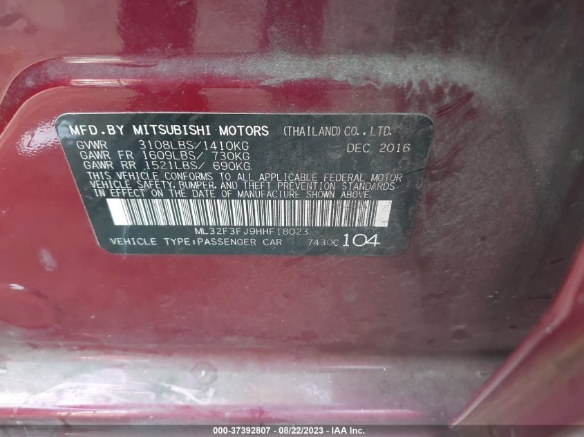 2017 MITSUBISHI MIRAGE G4 ES - ML32F3FJ9HHF18023