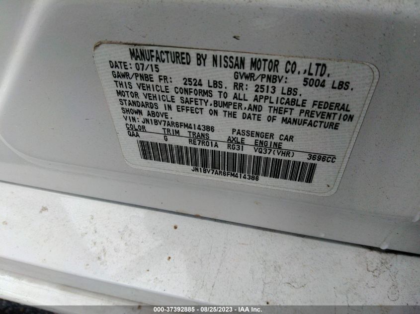 2015 INFINITI Q50 SPORT - JN1BV7AR6FM414386
