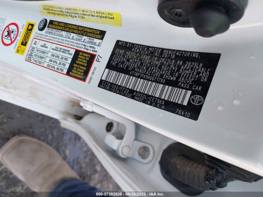 2017 TOYOTA CAMRY SE - 4T1BF1FK9HU671799