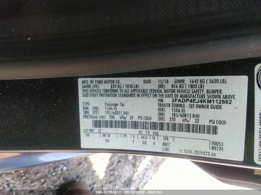2019 FORD FIESTA SE - 3FADP4EJ4KM112862