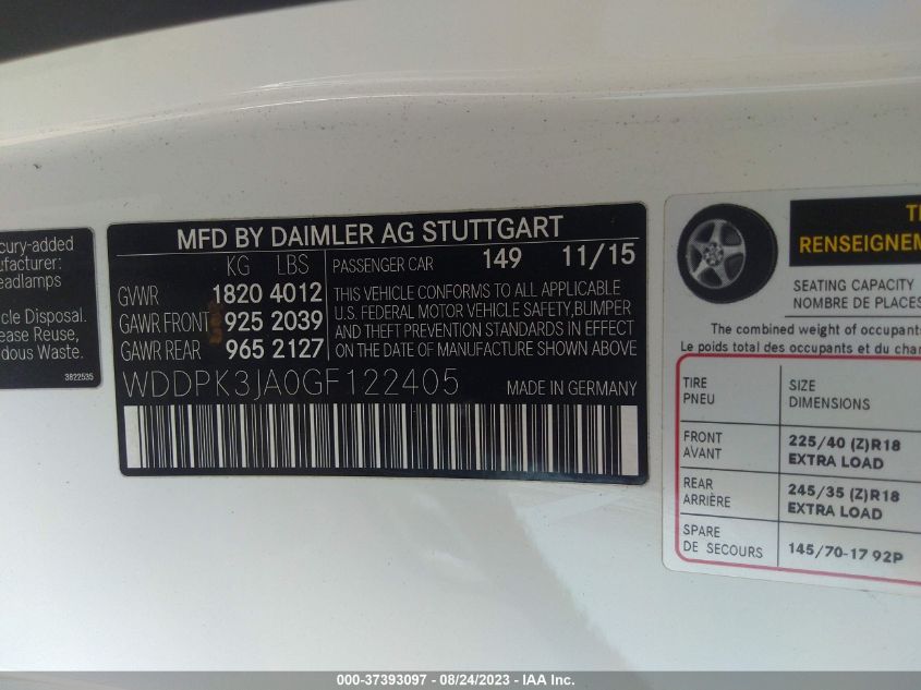 2016 MERCEDES-BENZ SLK SLK 300 - WDDPK3JA0GF122405