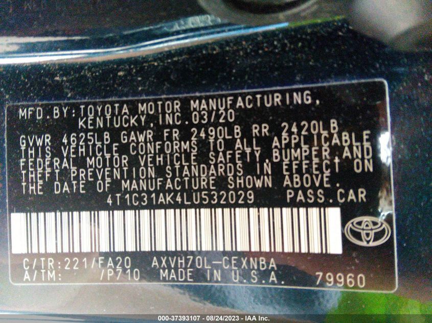 2020 TOYOTA CAMRY HYBRID LE - 4T1C31AK4LU532029