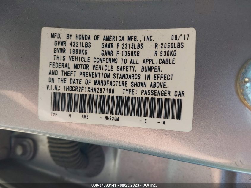 2017 HONDA ACCORD SPORT SE - 1HGCR2F1XHA287188
