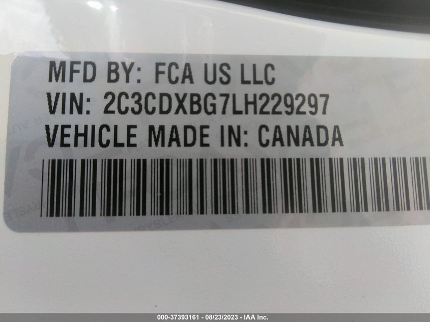 VIN 2C3CDXBG7LH229297 2020 DODGE CHARGER SXT