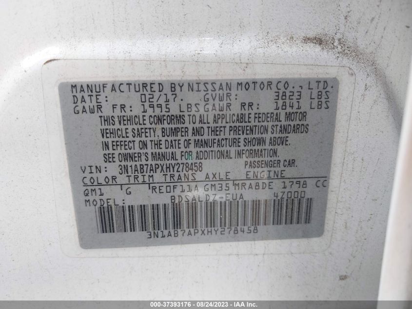 2017 NISSAN SENTRA SV - 3N1AB7APXHY278458