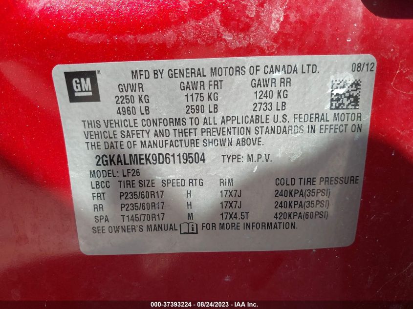 2013 GMC TERRAIN SLE - 2GKALMEK9D6119504