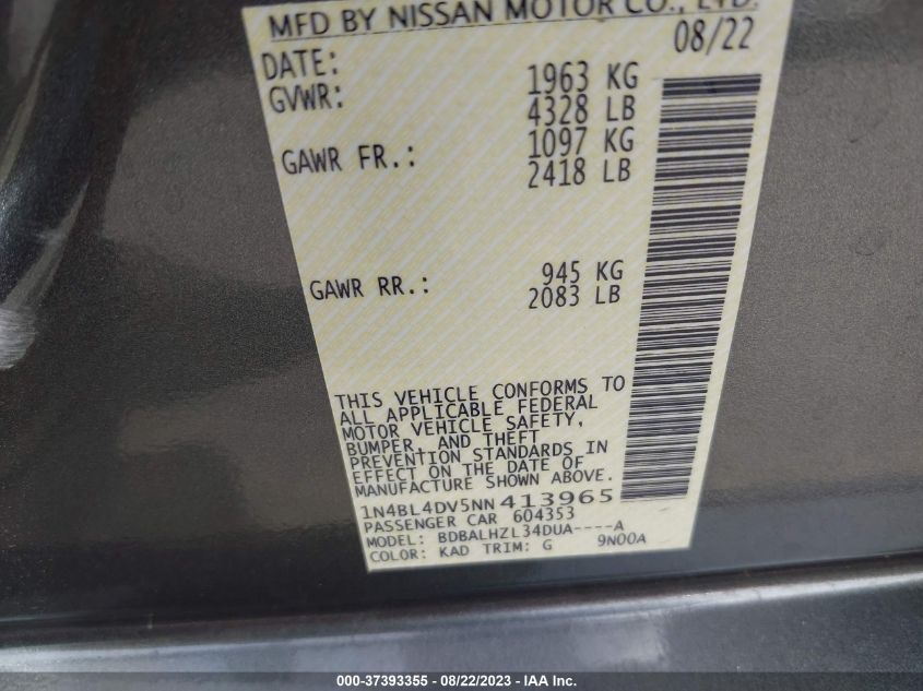 2022 NISSAN ALTIMA 2.5 SV - 1N4BL4DV5NN413965