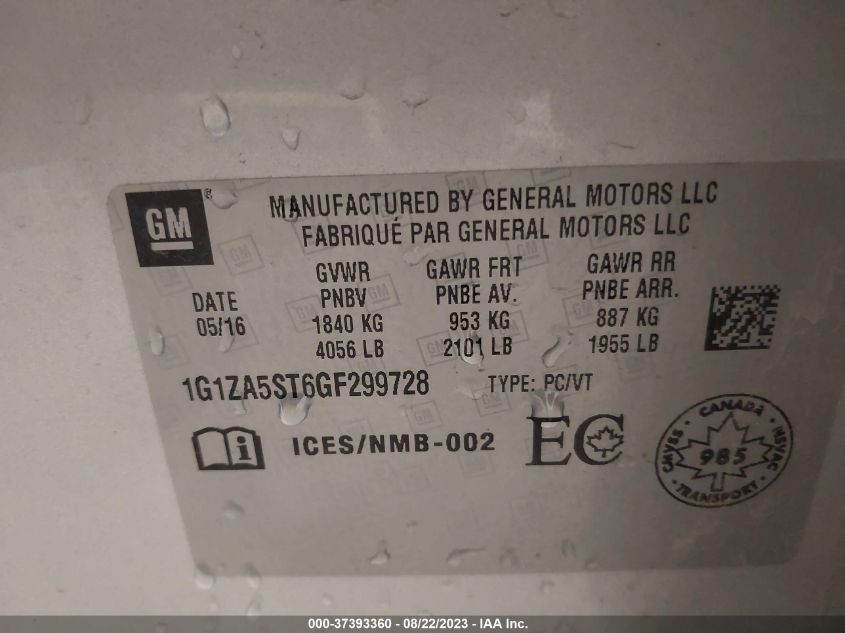 2016 CHEVROLET MALIBU L - 1G1ZA5ST6GF299728