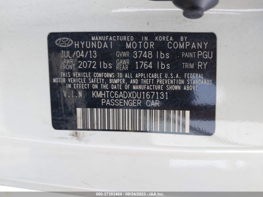 2013 HYUNDAI VELOSTER W/GRAY INT - KMHTC6ADXDU167131