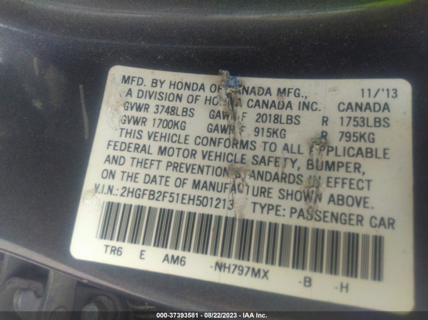 2014 HONDA CIVIC SEDAN LX - 2HGFB2F51EH501213