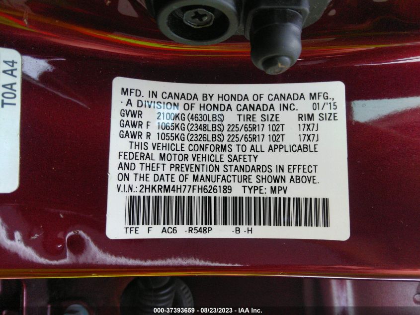 2015 HONDA CR-V EX-L - 2HKRM4H77FH626189