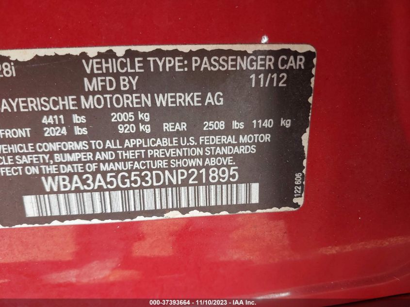 2013 BMW 328I - WBA3A5G53DNP21895