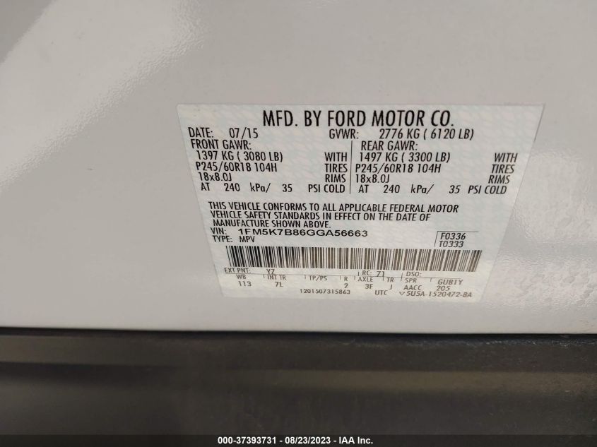 2016 FORD EXPLORER BASE - 1FM5K7B86GGA56663