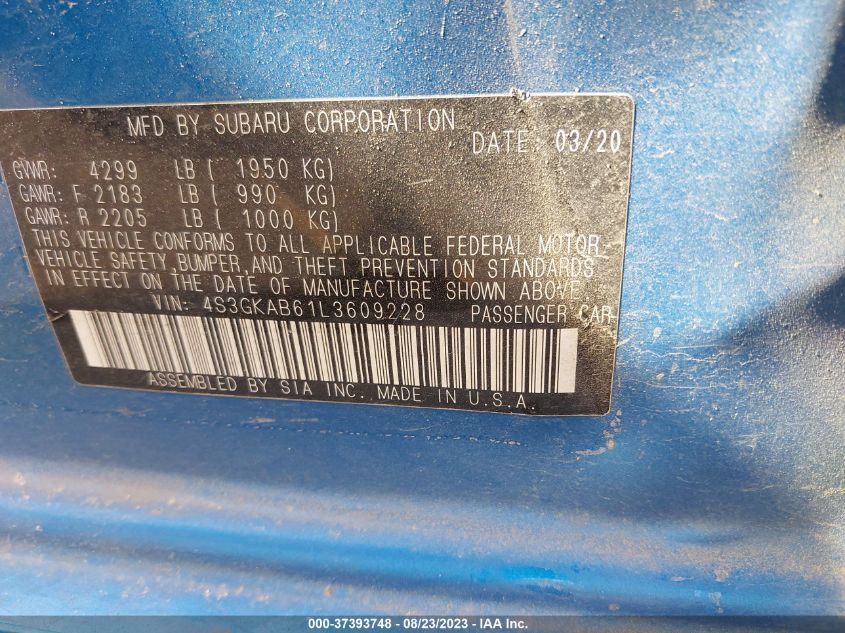 2020 SUBARU IMPREZA - 4S3GKAB61L3609228