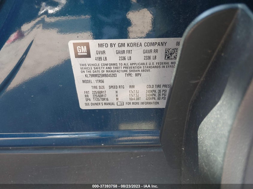 VIN KL79MMS25MB045203 2021 CHEVROLET TRAILBLAZER LS