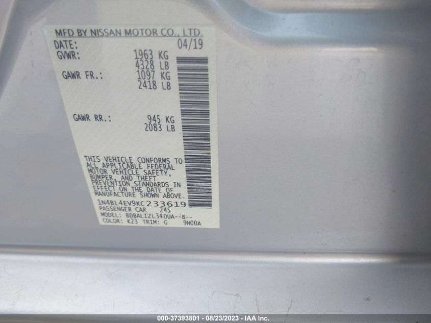 2019 NISSAN ALTIMA 2.5 SL - 1N4BL4EV9KC233619