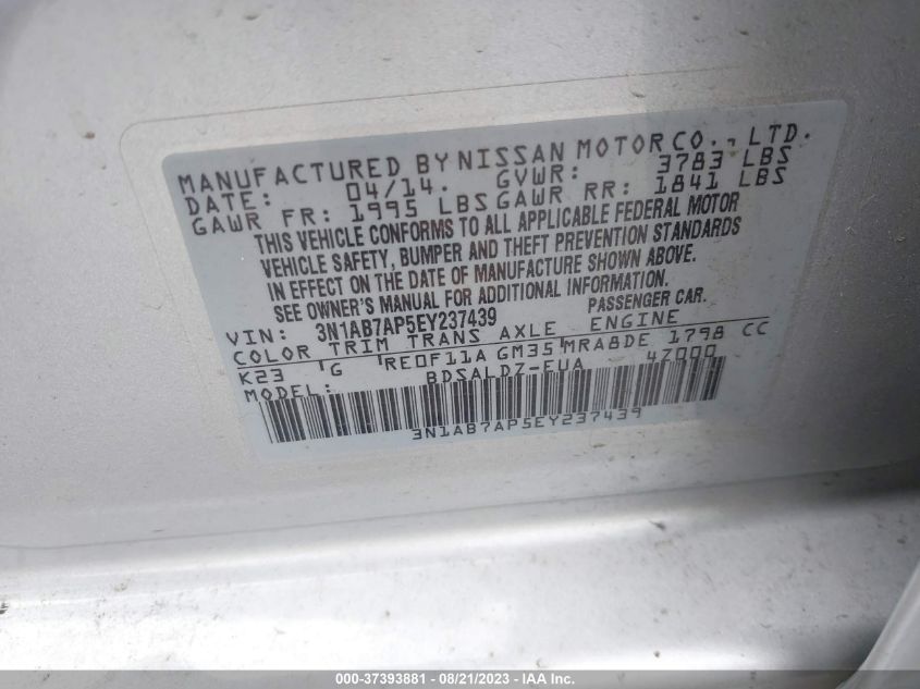 2014 NISSAN SENTRA S/FE+ S/SV/FE+ SV/SR/SL - 3N1AB7AP5EY237439