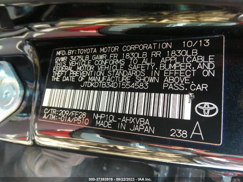 2013 TOYOTA PRIUS C ONE/TWO/THREE/FOUR - JTDKDTB34D1554583