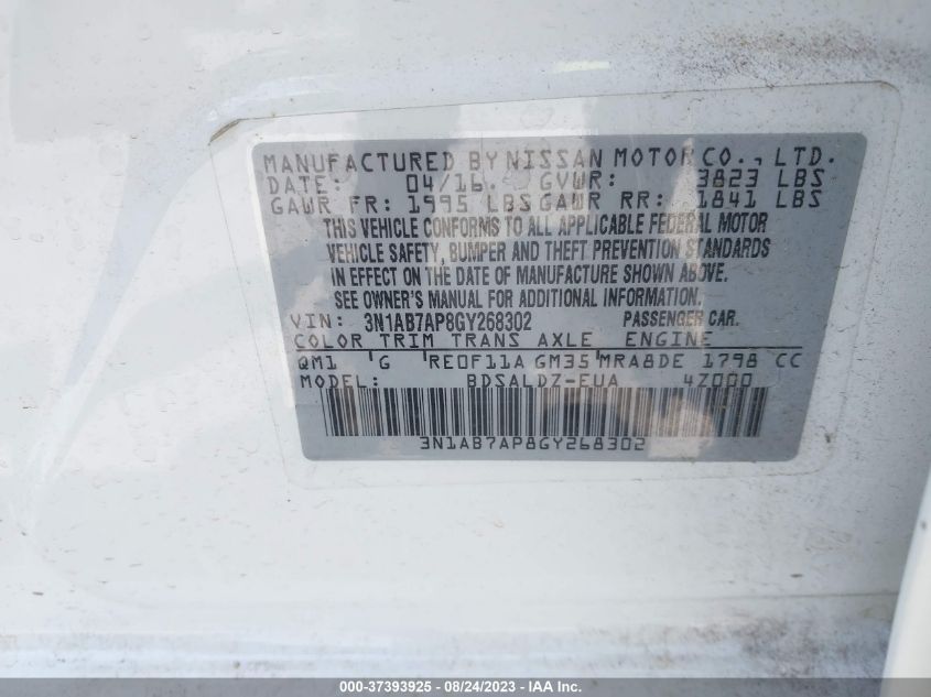2016 NISSAN SENTRA SV - 3N1AB7AP8GY268302