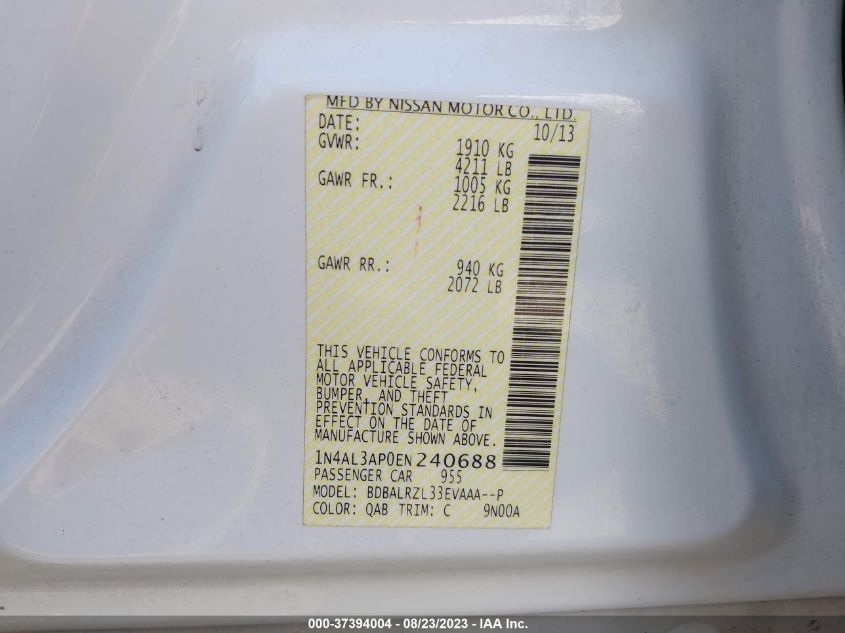 2014 NISSAN ALTIMA 2.5 S - 1N4AL3AP0EN240688