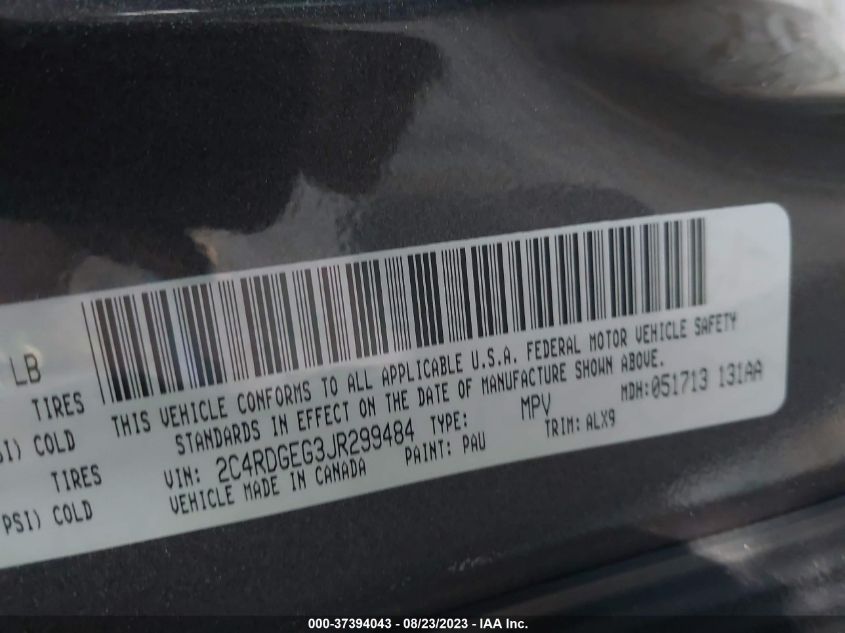 2018 DODGE GRAND CARAVAN GT - 2C4RDGEG3JR299484