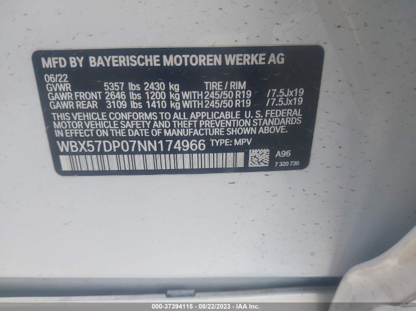 2022 BMW X3 XDRIVE30I - WBX57DP07NN174966