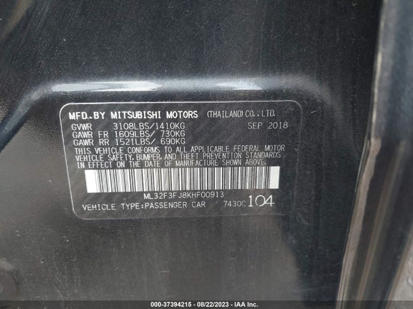 2019 MITSUBISHI MIRAGE G4 ES/RF - ML32F3FJ8KHF00913