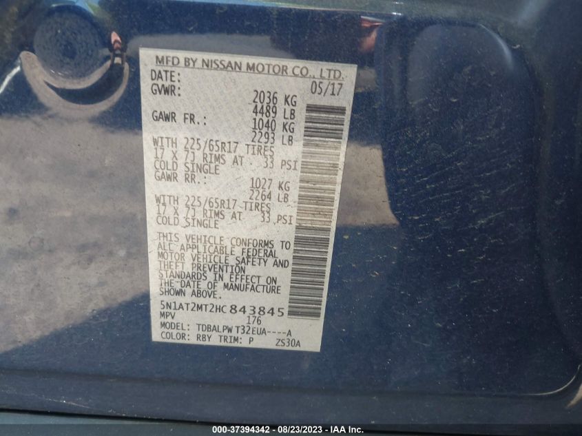 2017 NISSAN ROGUE S - 5N1AT2MT2HC843845