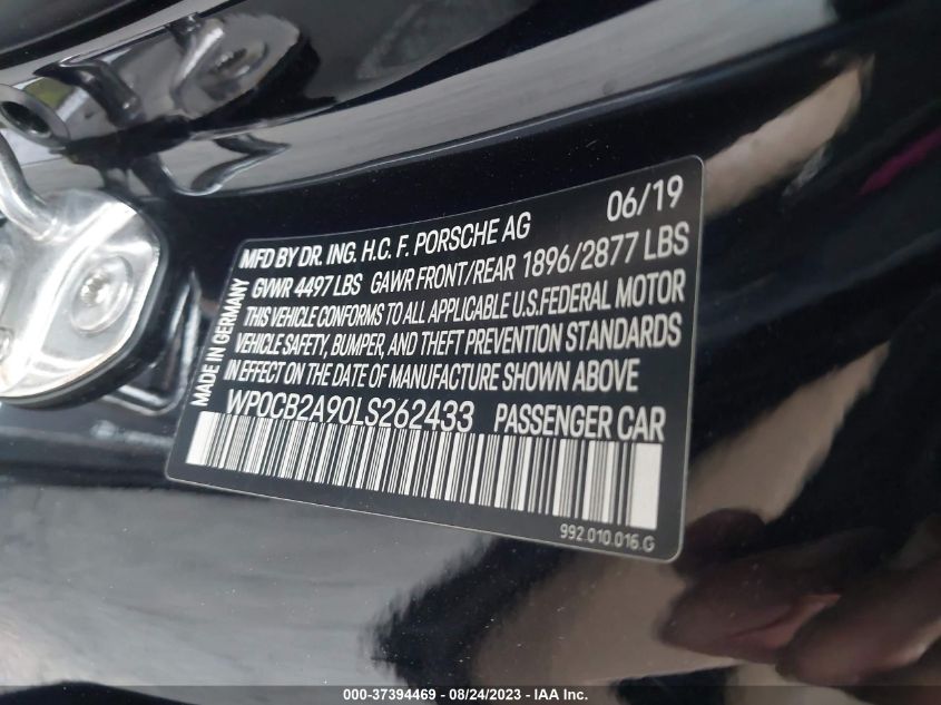 2020 PORSCHE 911 CARRERA - WP0CB2A90LS262433