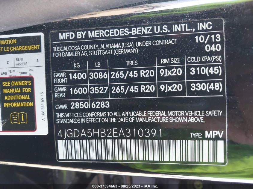 2014 MERCEDES-BENZ M-CLASS ML 350 - 4JGDA5HB2EA310391