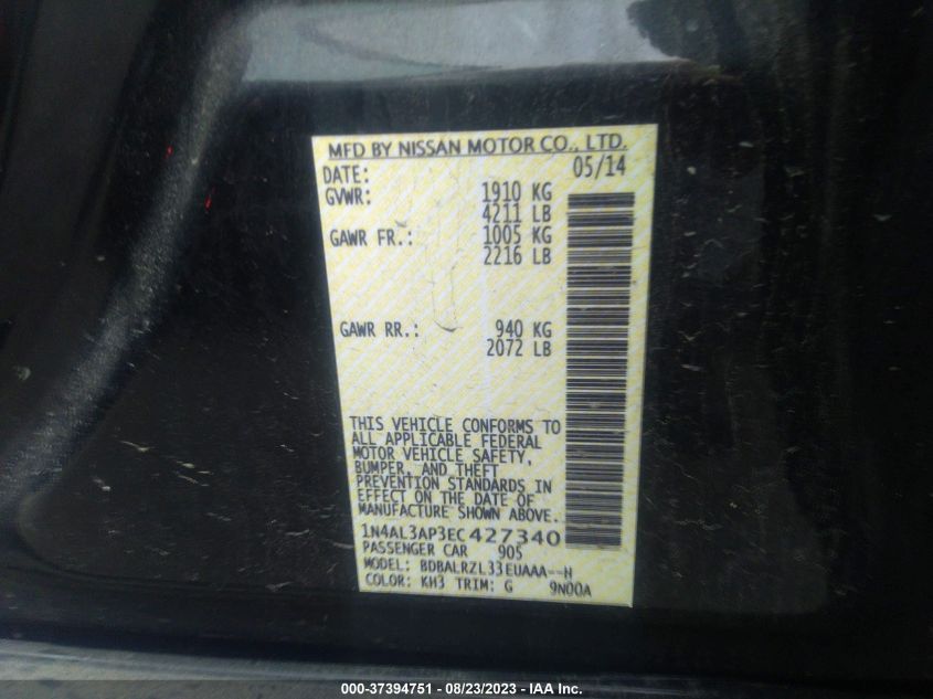 2014 NISSAN ALTIMA 2.5 S - 1N4AL3AP3EC427340