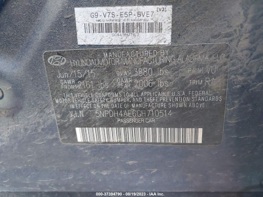 2016 HYUNDAI ELANTRA SE - 5NPDH4AE6GH710514