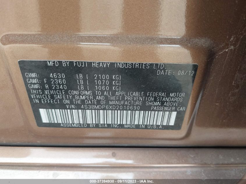 2013 SUBARU LEGACY 3.6R LIMITED - 4S3BMDP6XD2010690