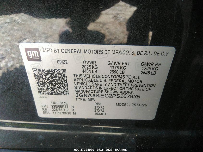 2023 CHEVROLET EQUINOX LT - 3GNAXKEG2PS107935