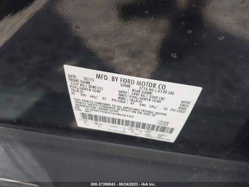 2016 FORD EXPLORER BASE - 1FM5K7B8XGGB32143