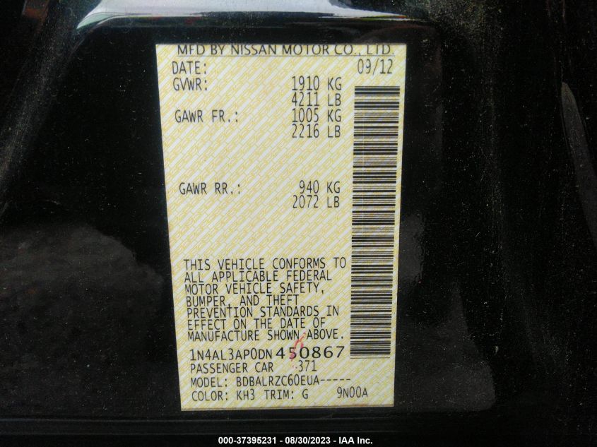 2013 NISSAN ALTIMA 2.5 S - 1N4AL3AP0DN450867