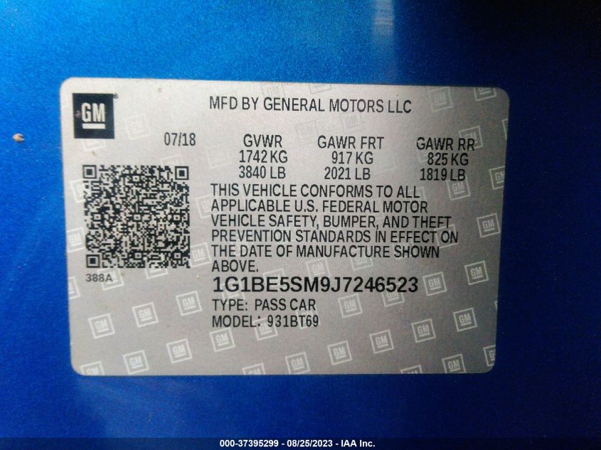 2018 CHEVROLET CRUZE LT - 1G1BE5SM9J7246523