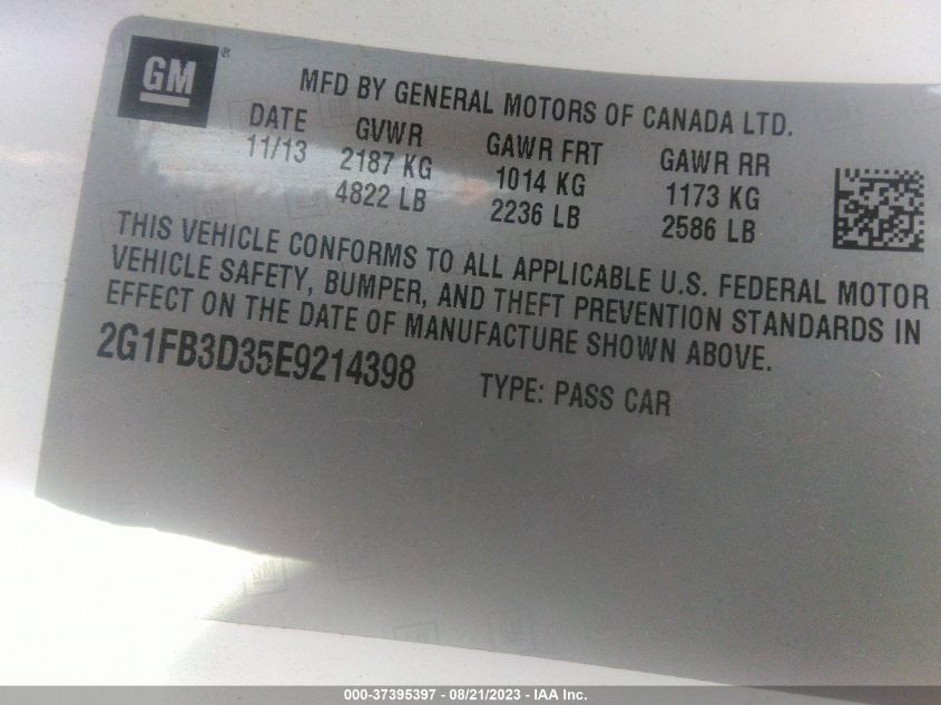 2014 CHEVROLET CAMARO LT - 2G1FB3D35E9214398